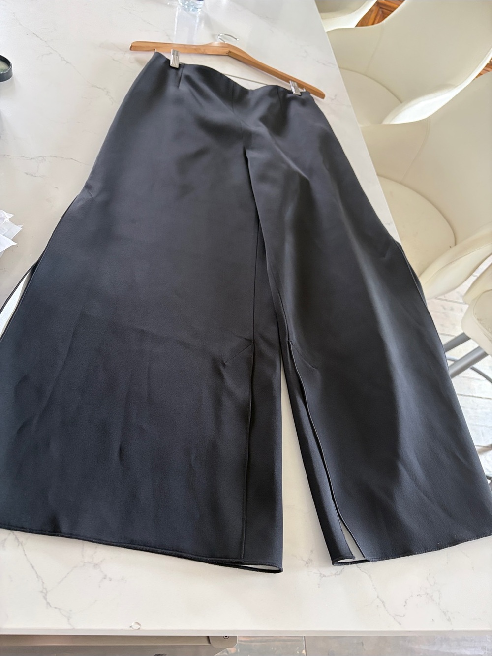 Black Wide Leg Slit Trousers BY ROLAND MOURET